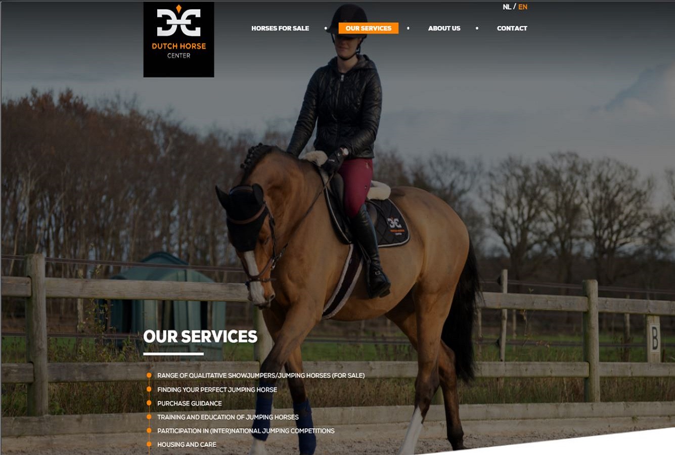 Screenshot van de website van het Dutch Horse Center gebouwd o.l.v. Nynke
